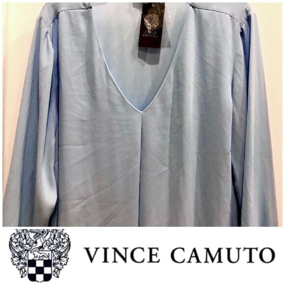 VINCE CAMUTO - NWT - L Sz 1X Pleated-Front Long Sleeve Tunic in "Light Chambray" - Picture 1 of 14